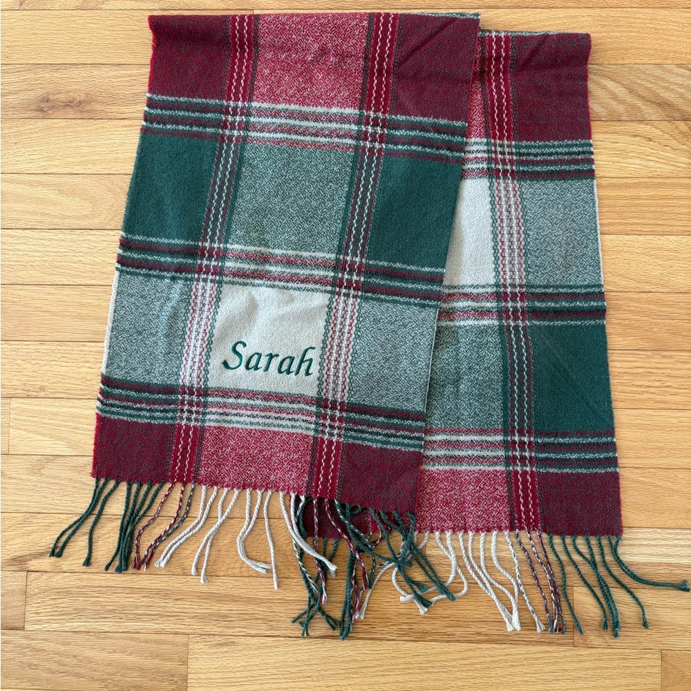 Cashmere Personalized Tartan Scarf with 'Sarah' Embroidery - maroon & Green